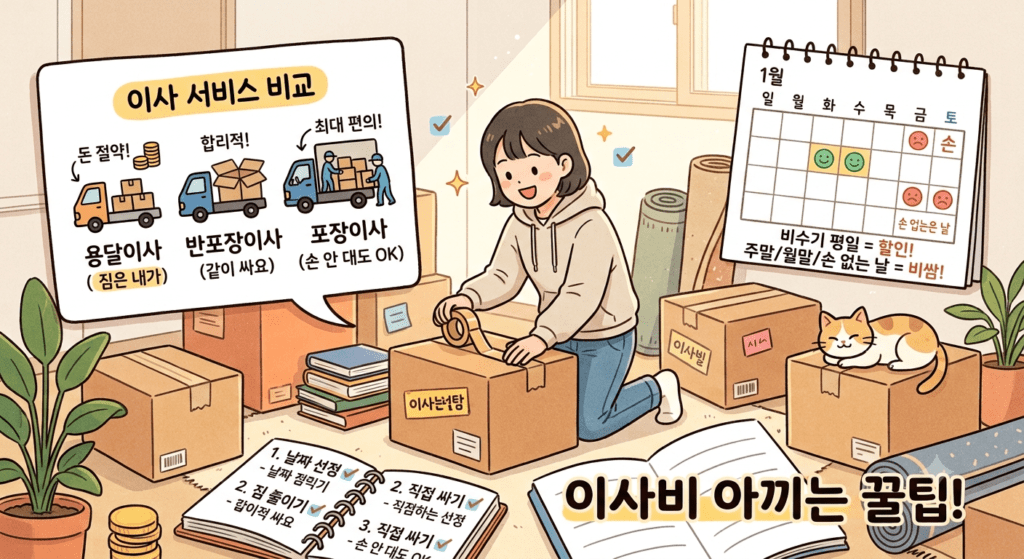자취 이사비 아끼는 법 총정리 (용달·반포장·포장 비교) 이사이밎